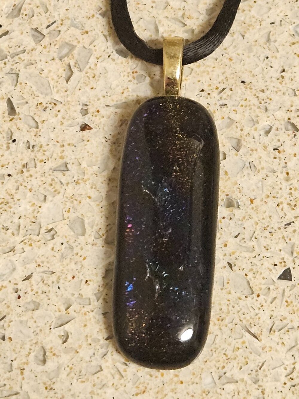 Dichroic Glass Pendant, Purple/Blue/Copper - 18"